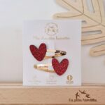 Barrettes doubles coeurs rouge - Les Petites Hirondelles