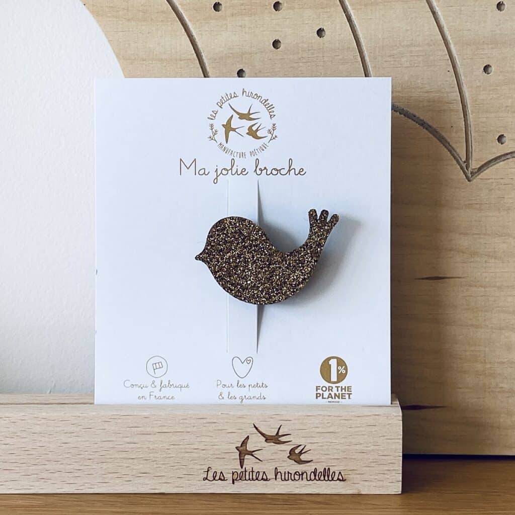 Broche Vintage En Métal Doré - Oiseau Avec Huppe Perlé - Occasion