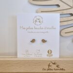 Boucles d'oreilles pailletées oiseau doré de la marque Les Petites Hirondelles sur leur cartonnette