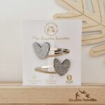 Barrettes doubles coeurs argenté - Les Petites Hirondelles