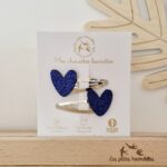 Barrettes doubles coeurs bleu - Les Petites Hirondelles