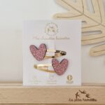 Barrettes doubles coeurs rose - Les Petites Hirondelles
