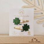 Barrettes doubles trèfles vert - Les Petites Hirondelles