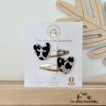 Barrettes doubles Cœurs Léopard argenté - Les Petites Hirondelles