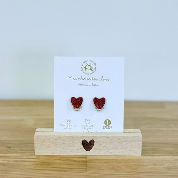 Boucles d'oreilles clip rouge en frome de coeurs