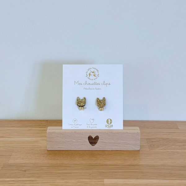 Boucles d'oreilles clip doré en forme de chats