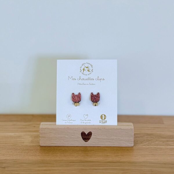 Boucles d'oreilles clip rose en forme de chats