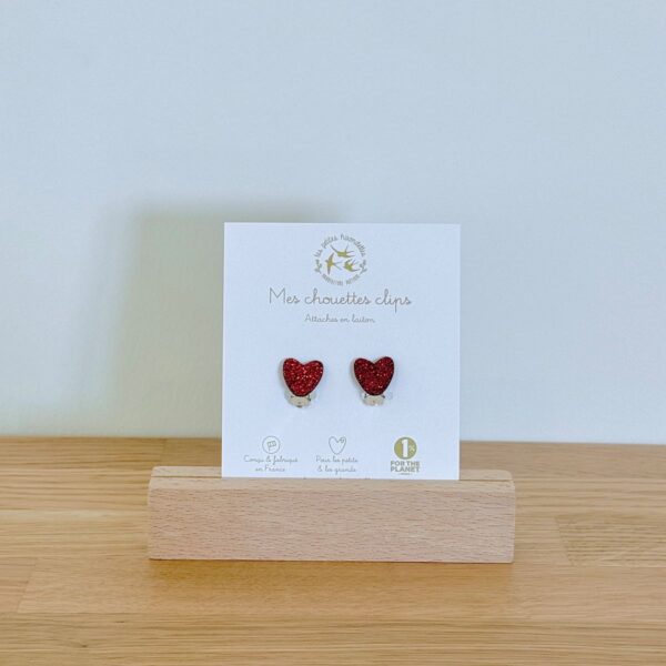 Boucles d'oreilles clip rouge en forme de coeurs