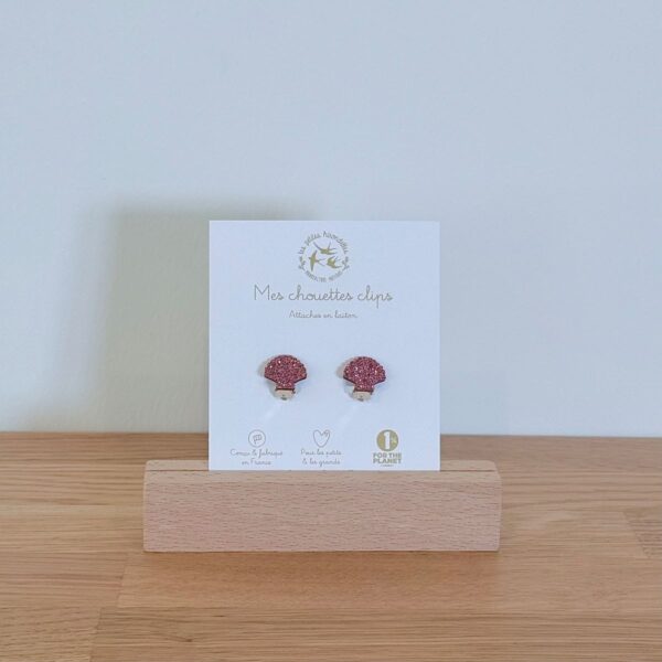 Boucles d'oreilles clip rose en forme de coquillages