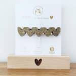 Barrette clip coeur doré en feutrine pailletée sur une cartonnette "merci de tout mon coeur"